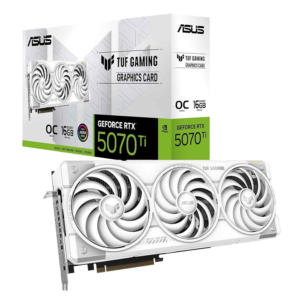 ASUS TUF GeForce RTX 5070 Ti 16GB GDDR7 화이트 OC 에디션 그래픽 카드, NVIDIA, 데스크탑(PCIe 5.0, HDMI /DP 2.1, 3.12 - 상품 이미지
