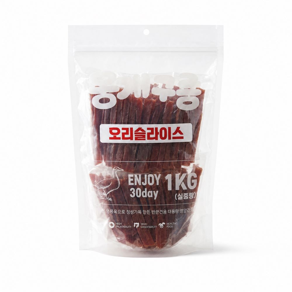 뭉개구름 대용량 강아지 간식 실중량 오리슬라이스, 1kg, 1개 - 상품 이미지