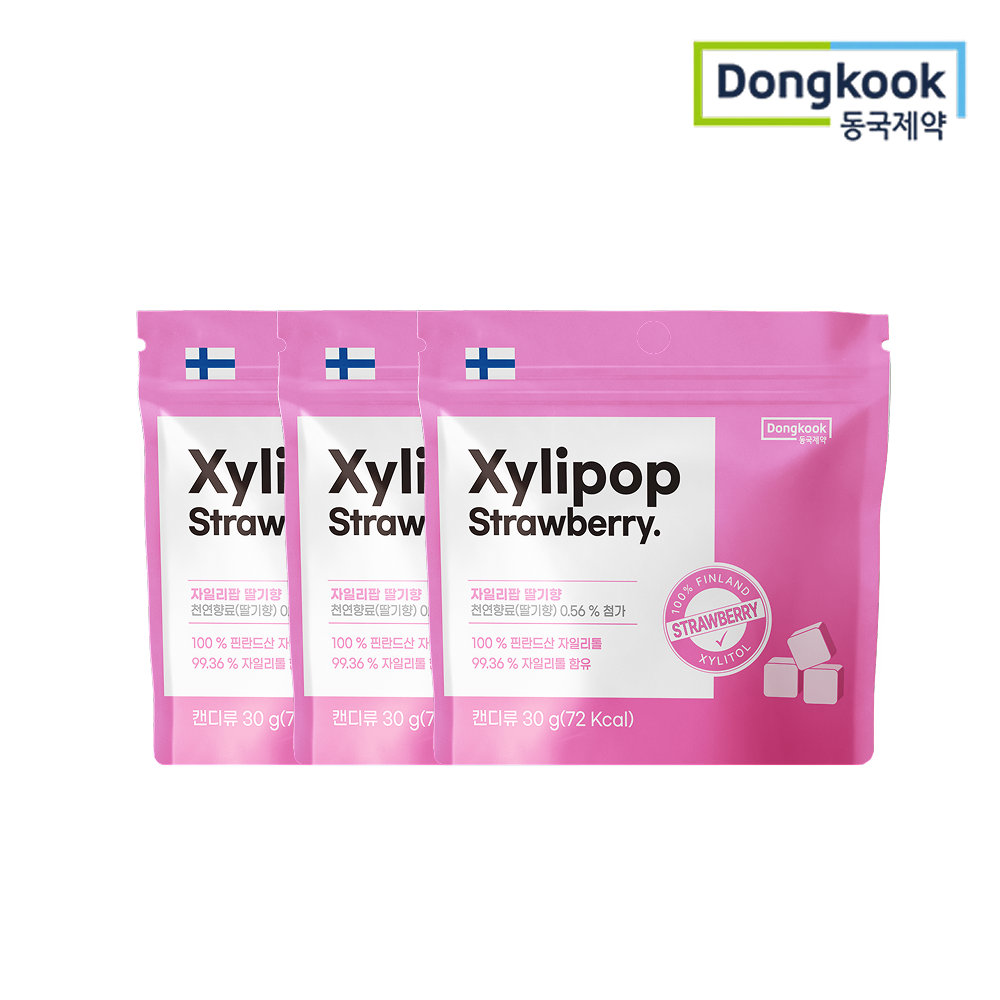 동국제약 자일리톨 무설탕 캔디 자일리팝 사탕 딸기, 30g, 3개 - 상품 이미지