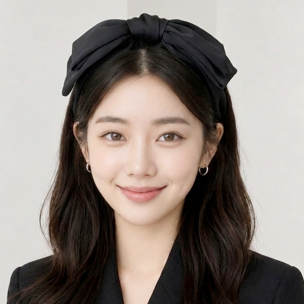 여성 새틴 리본 머리띠 와이드 헤어밴드 넓은 반다나 헤어터번 천 패브릭 - 상품 이미지