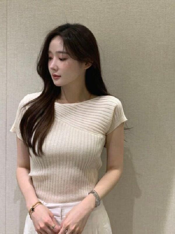 언발란스 민소매 티셔츠 탑 슬리브리스 프렌치 레이어드 골지 상의 끈 민소매티 민소매나시 연한 초록색 한 사이즈 - 상세 이미지 3