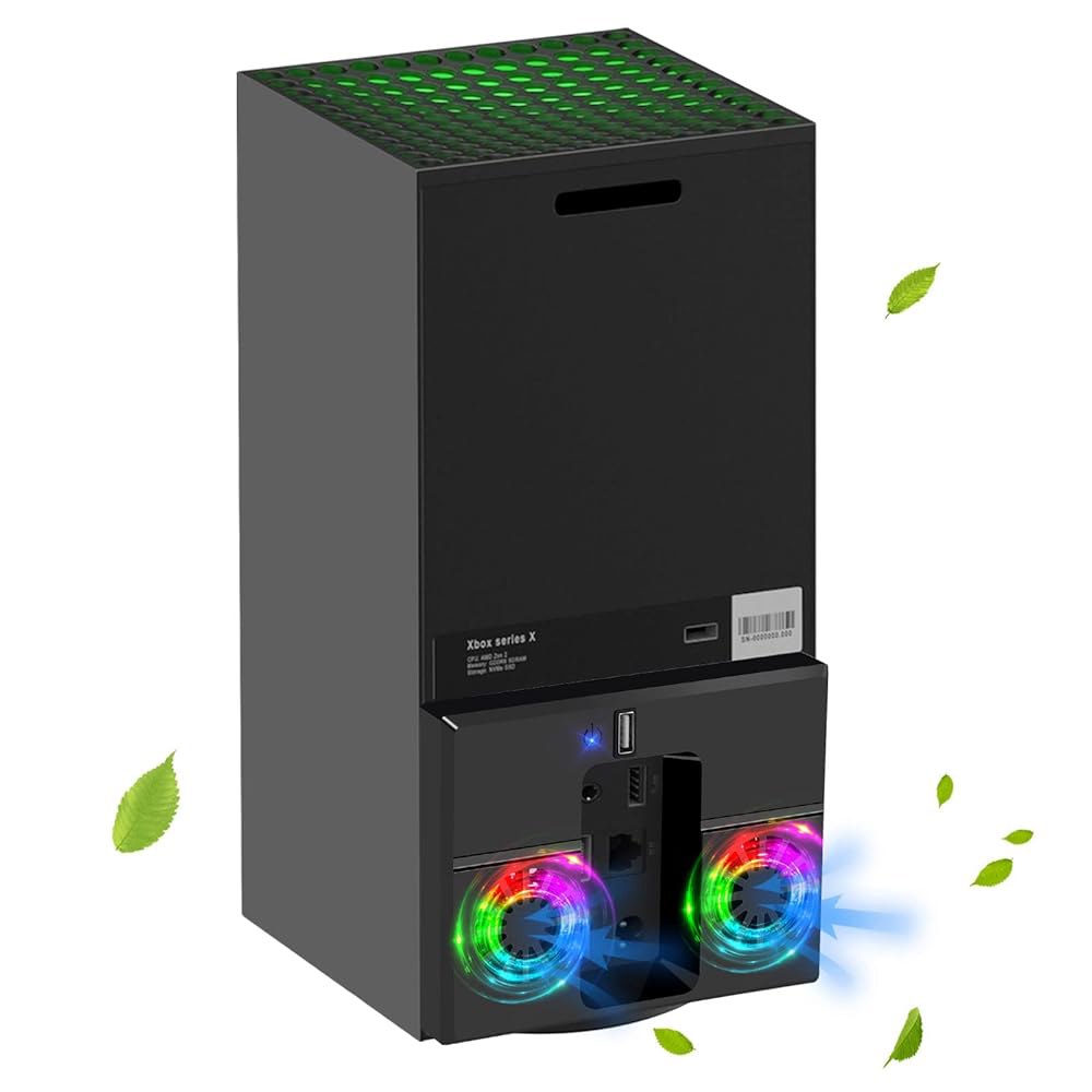 Xbox Series X용 링크스타일 냉각 팬, 컬러풀 RGB 조명과 USB 포트 1개가 있는 수직 스탠드 시스템 Black - 상품 이미지