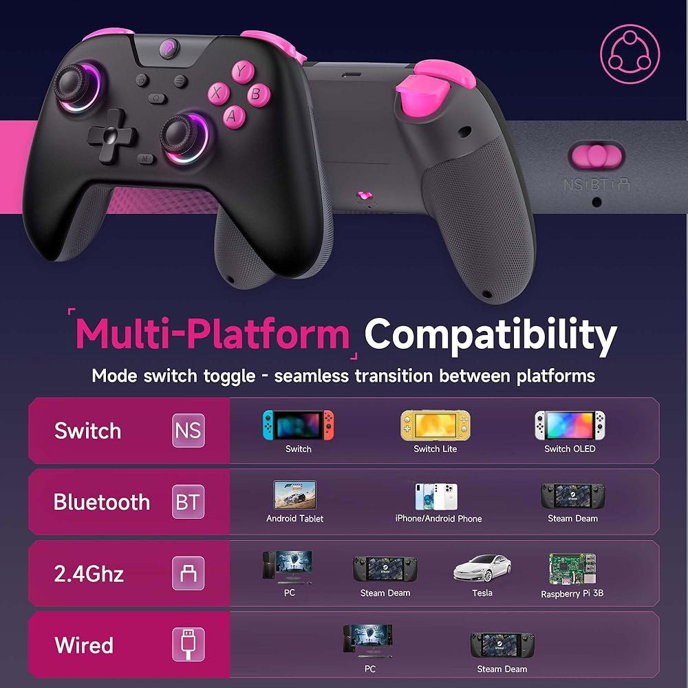 PC / Steam Android Switch용 EasySMX X05 2.4g 무선 게이밍 컨트롤러 - 홀 효과, RGB 조명 및 터보, 미끄럼 방지 컨트롤러가 포함된 블루투스 - 상세 이미지 2