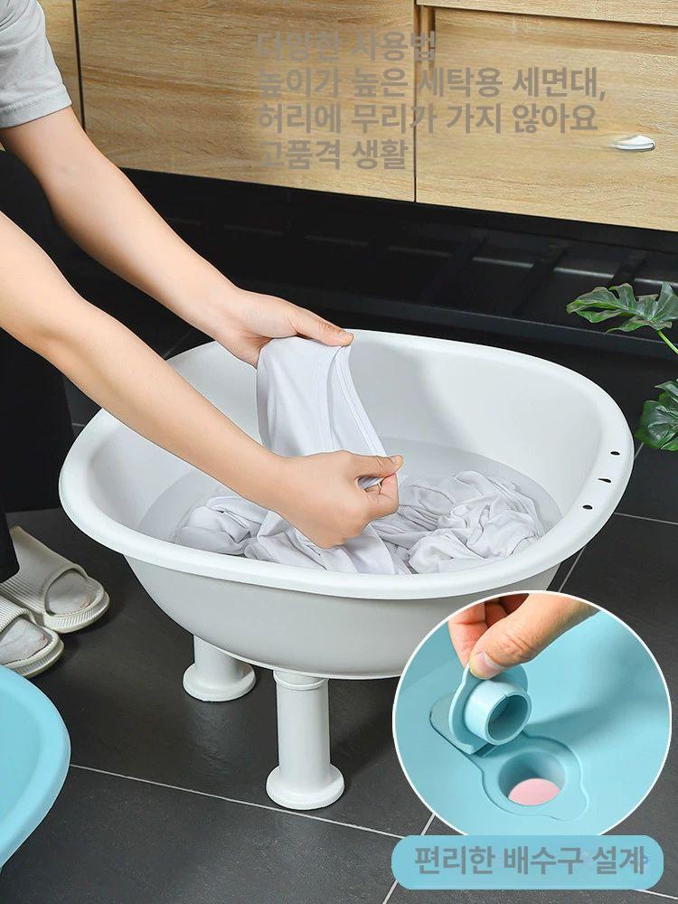 가정용 높은 세숫대야 받침대 조립식 목욕 세면대 두꺼운 업그레이드 화이트 발+배수관 - 상세 이미지 3