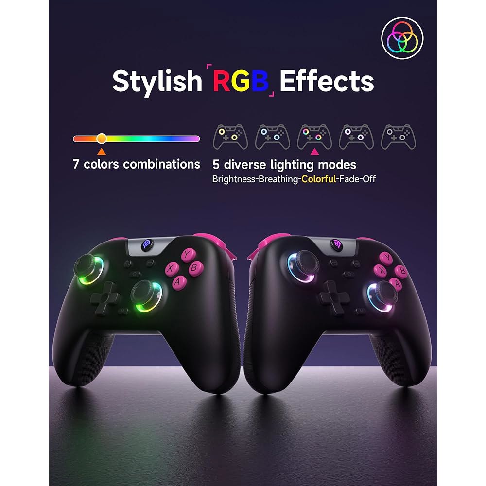 PC / Steam Android Switch용 EasySMX X05 2.4g 무선 게이밍 컨트롤러 - 홀 효과, RGB 조명 및 터보, 미끄럼 방지 컨트롤러가 포함된 블루투스 - 상세 이미지 3