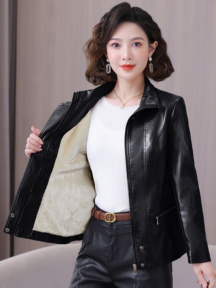 양가죽자켓 바람막이 오버핏 퀼팅 차이나넥 리얼양가죽 여성 캐주얼 재킷 여름 루즈핏 가을 - 상세 이미지 4