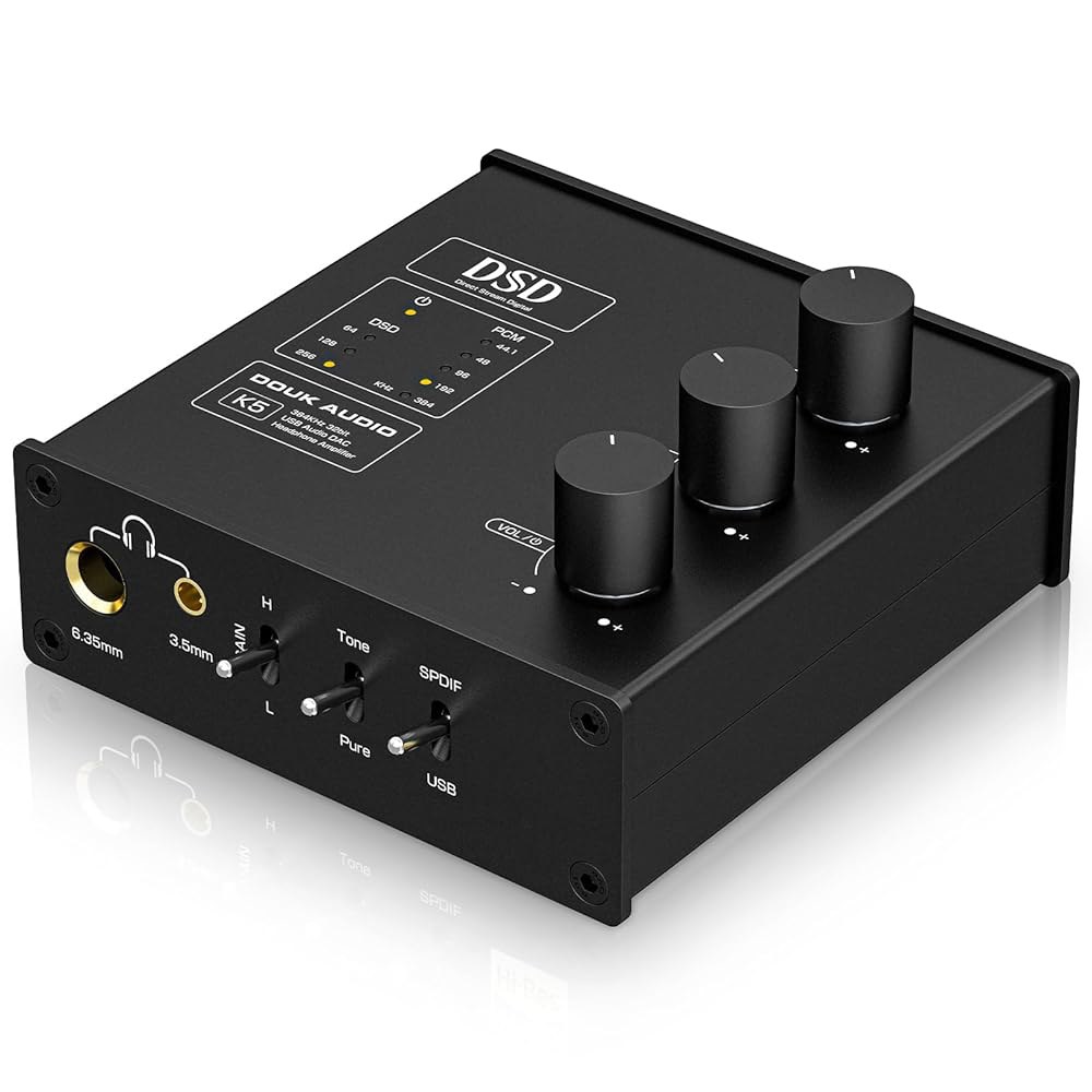 증폭기, 스피커, 맥, 컴퓨터용 USB 및 광 입력 DSD256이 포함된 Douk 오디오 K5 PC DAC 헤드폰 앰프 디지털-아날로그 변환기 (K5) - 상품 이미지