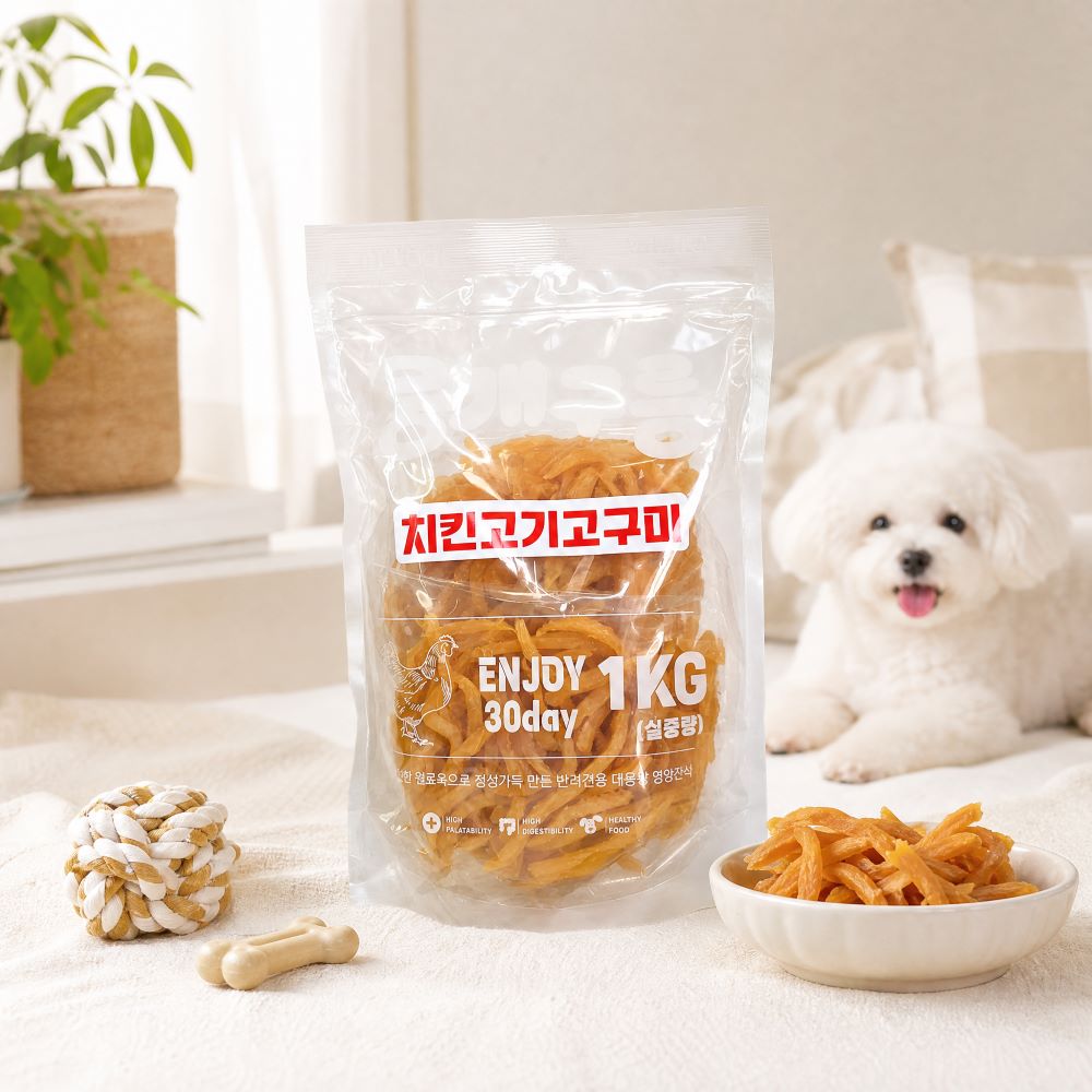 뭉개구름 대용량 강아지 간식 실중량 치킨고기고구마, 1kg, 1개 - 상세 이미지 2
