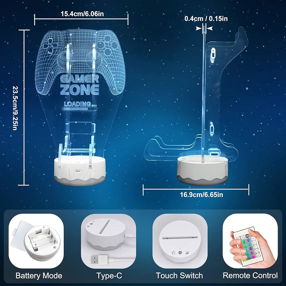 위안디안 라이트 업 헤드폰 컨트롤러 홀더, 16가지 색상의 3D LED 조명 게임패드 헤드셋 스탠드, 모든 범용 게이밍 PC 액세서리용 게임 걸이 - 상세 이미지 3