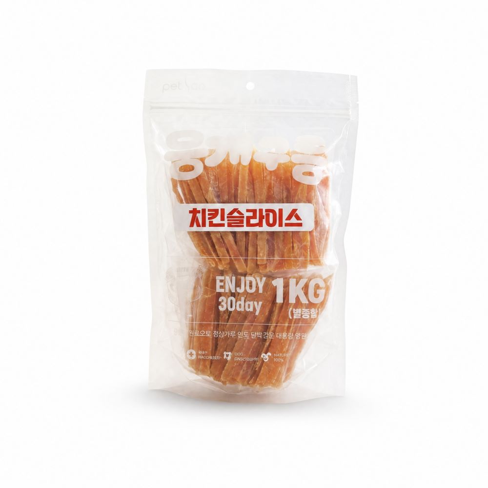 뭉개구름 대용량 강아지 간식 실중량 치킨슬라이스, 1kg, 1개 - 상품 이미지