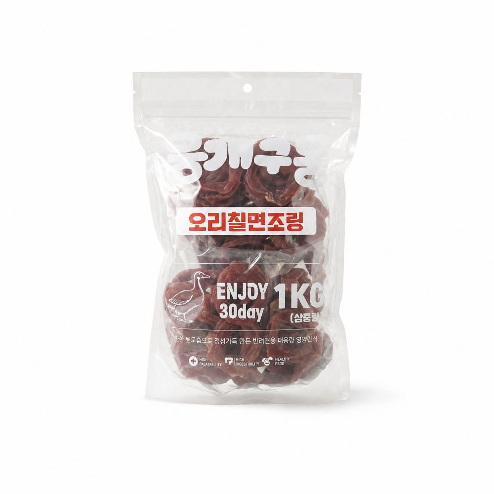 뭉개구름 대용량 강아지 간식 실중량 오리칠면조링, 1kg, 1개 - 상품 이미지