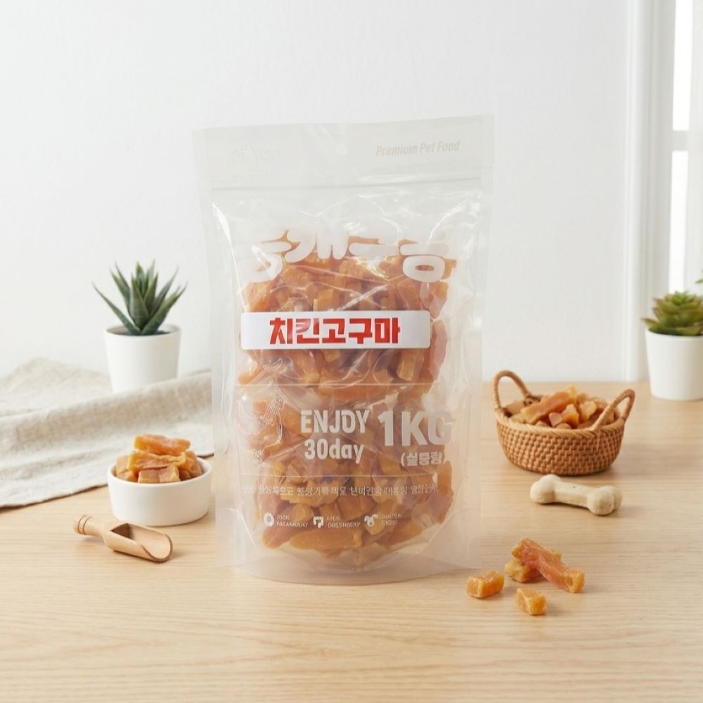 뭉개구름 대용량 강아지 간식 실중량 치킨고구마, 1kg, 1개 - 상세 이미지 2