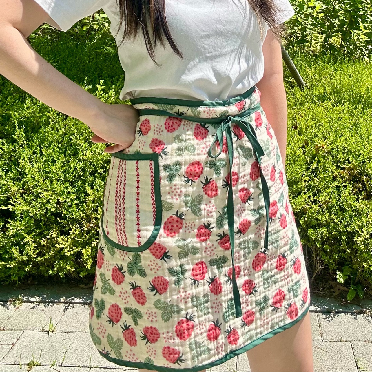 거즈 앞치마 딸기 주방앞치마 카페 거즈 요루 양면 국내 핸드메이드 - 상품 이미지