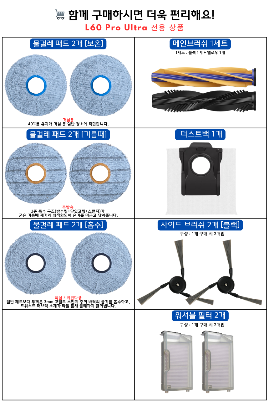 [호환] 드리미 L60 Pro Ultra 소모품 고급 물걸레 2EA - 상세 이미지 2