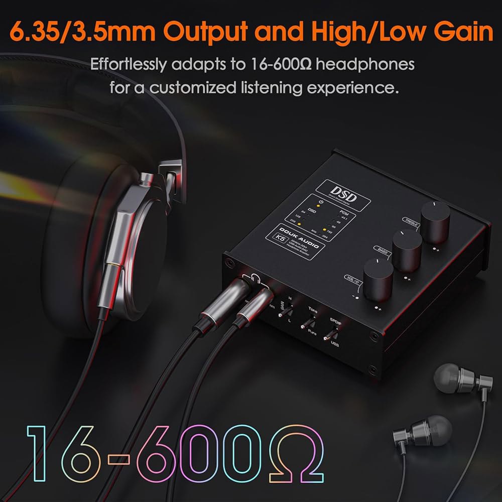 증폭기, 스피커, 맥, 컴퓨터용 USB 및 광 입력 DSD256이 포함된 Douk 오디오 K5 PC DAC 헤드폰 앰프 디지털-아날로그 변환기 (K5) - 상세 이미지 3