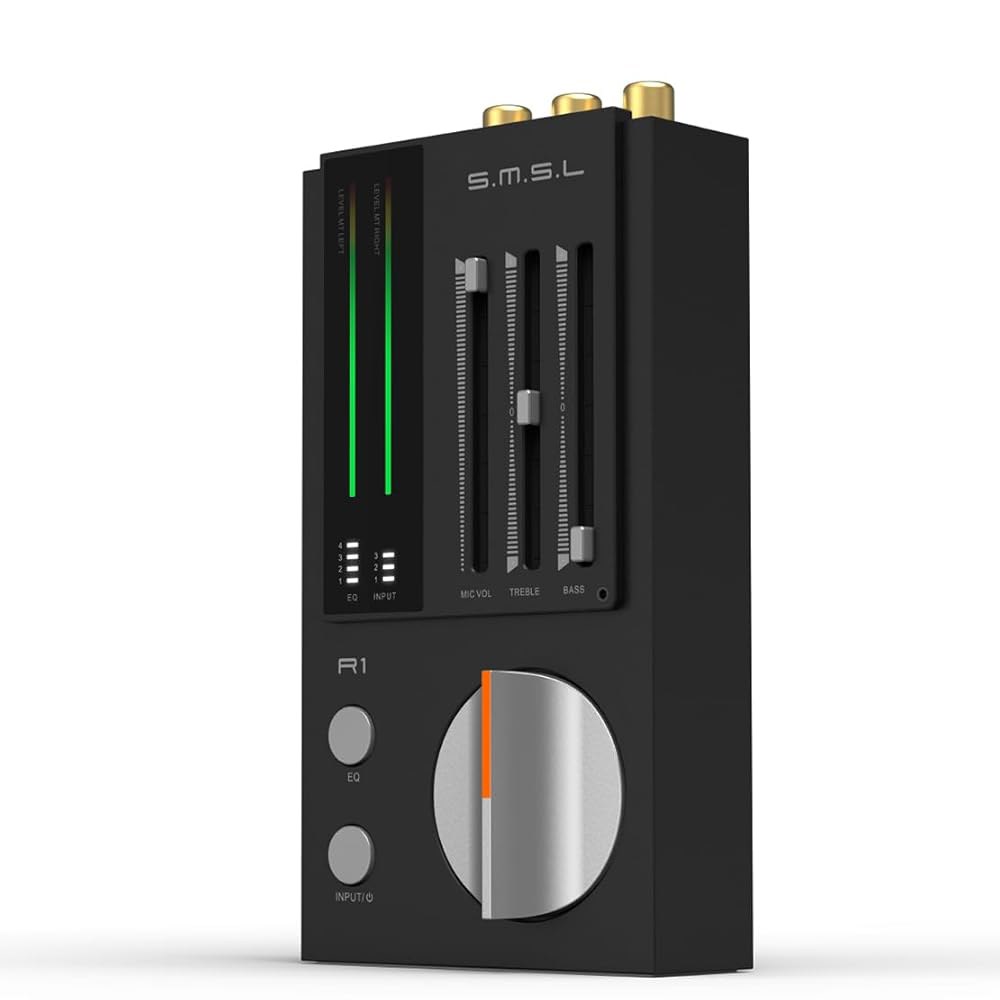 SMSL R1 DAC 헤드폰 앰프, 게이밍 PC PS5용 데스크톱 USB C 디지털-아날로그 오디오 변환기, 마이크 /USB /Opt /Coax 입력 3.5mm /4.4mm 균형 - 상세 이미지 2