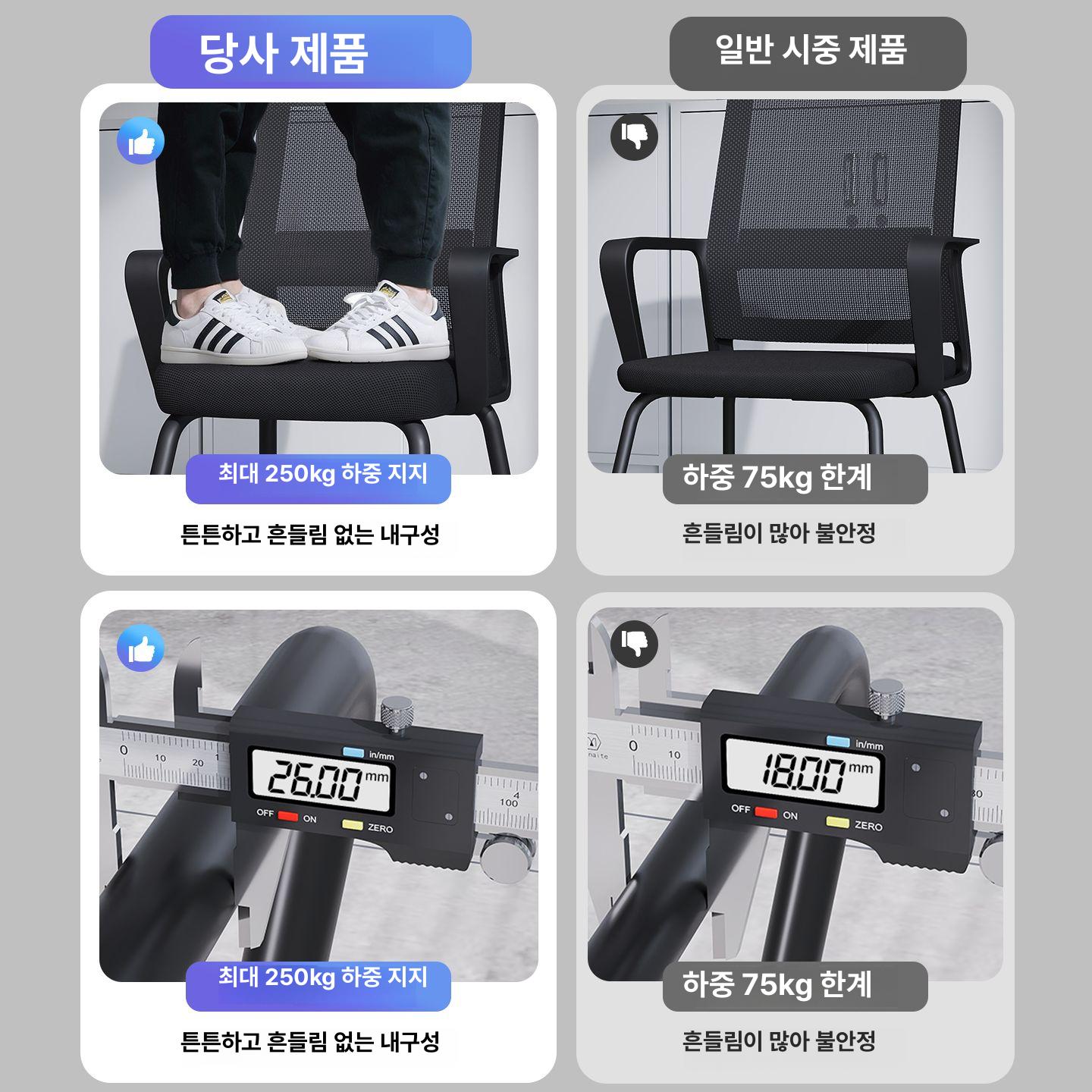 사무실 의자 바퀴없는 도서관 휴게실 회의용 편한 화이트 프레임/블랙메쉬+목받침 강철 받침대 고정형 팔걸이 - 상세 이미지 2