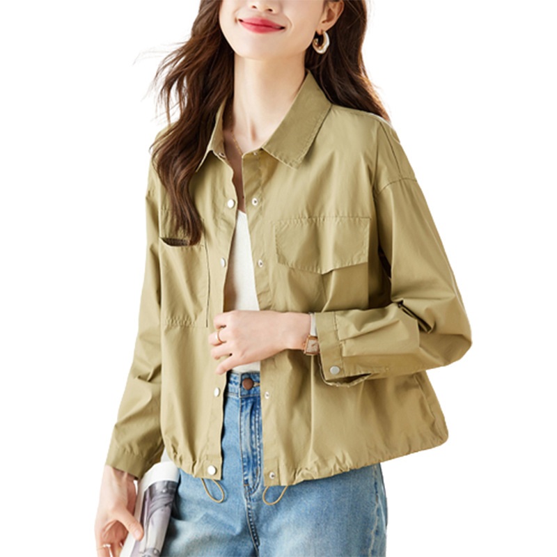 여성 순면 셔츠 자켓 데일리 루즈핏 바람막이 - 상세 이미지 5