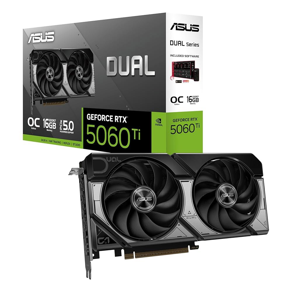 ASUS 듀얼 지포스 RTX 5060 Ti 16GB GDDR7 OC 에디션 그래픽 카드, 엔비디아, 데스크톱(PCIe 5.0, DLSS 4, HDMI 2.1b, 디스플레이포트 2. - 상품 이미지