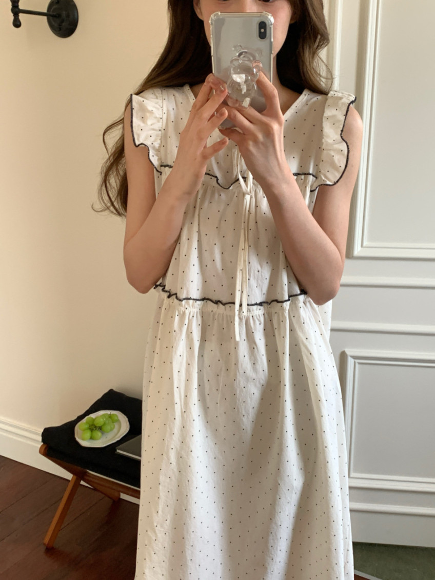 도트 프릴 나시잠옷 반바지 순면 홈웨어 여행 파자마 여름 이미지 6