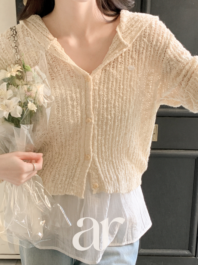 [자체제작] (국내제작) 워셔블 자개 펜던트 후드 부클 긴팔 가디건 cd3668 이미지 3