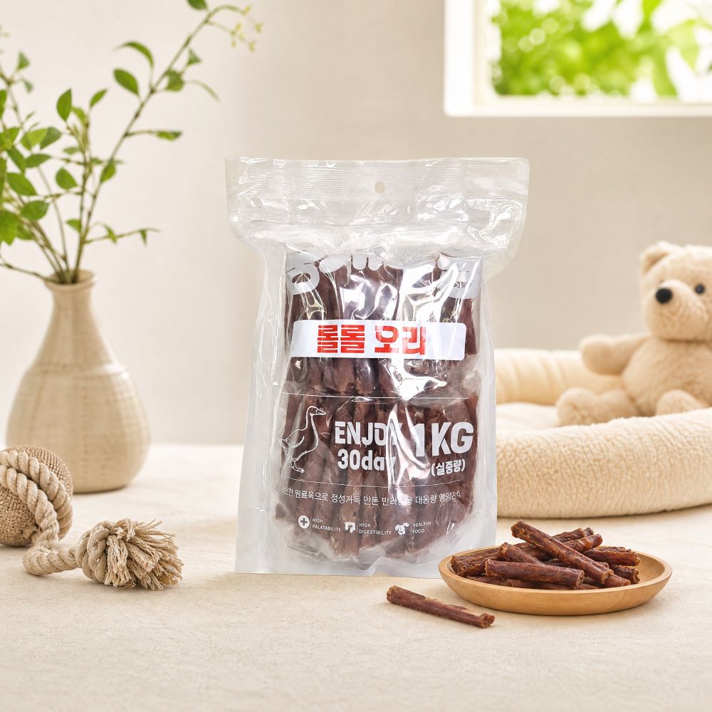뭉개구름 대용량 강아지 간식 실중량 롤롤 오리, 1kg, 1개 - 상세 이미지 2