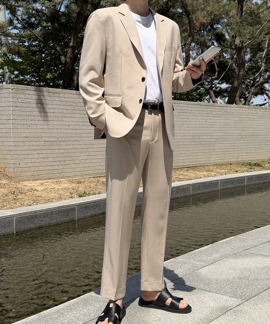 남자 콥브 봄 가을 면접 하객 수트 정장 셋업 세트 - 상세 이미지 2
