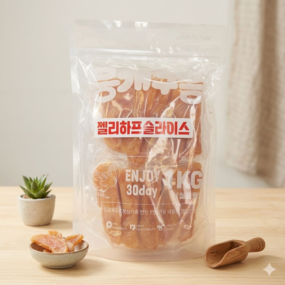 뭉개구름 대용량 강아지 간식 실중량 젤리하프슬라이스, 1kg, 1개 - 상세 이미지 2