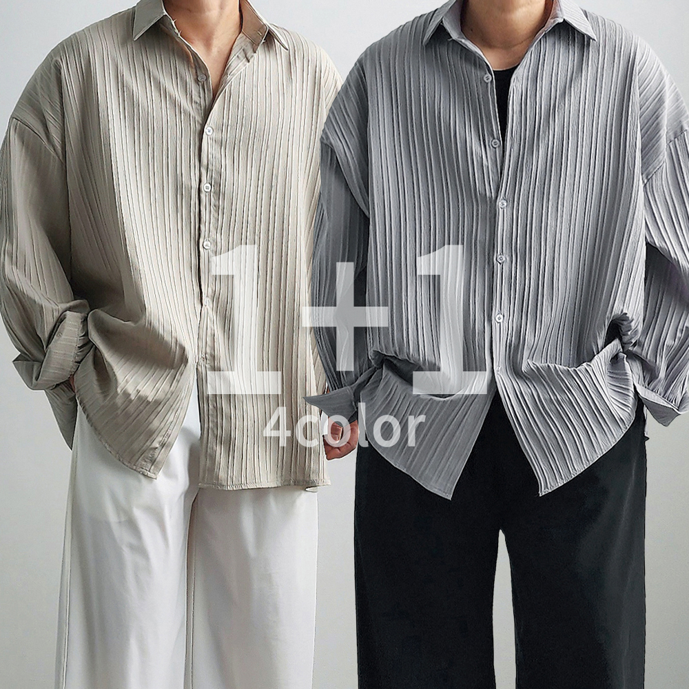 1+1 시어서커셔츠 구김없는셔츠 남자여름남방 쿨남방 남자바캉스룩 - 상품 이미지