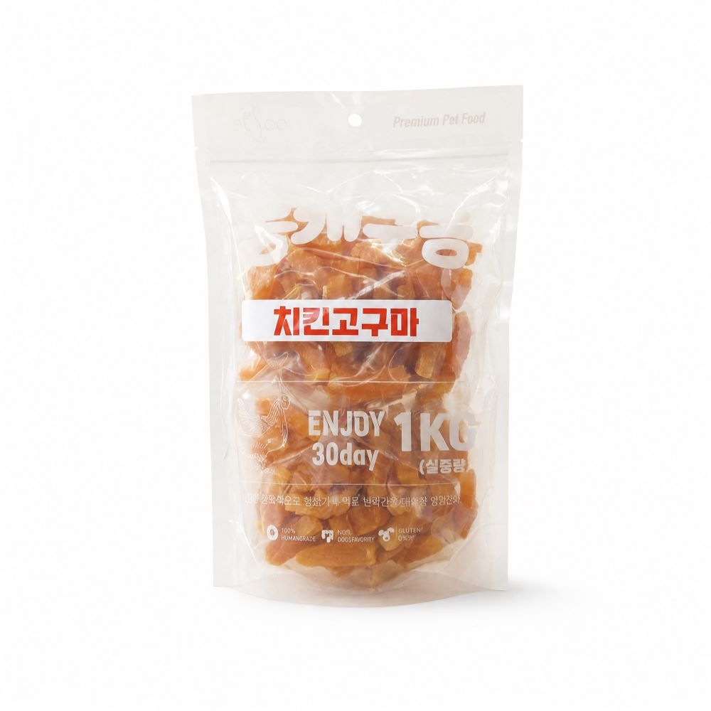뭉개구름 대용량 강아지 간식 실중량 치킨고구마, 1kg, 1개 - 상품 이미지