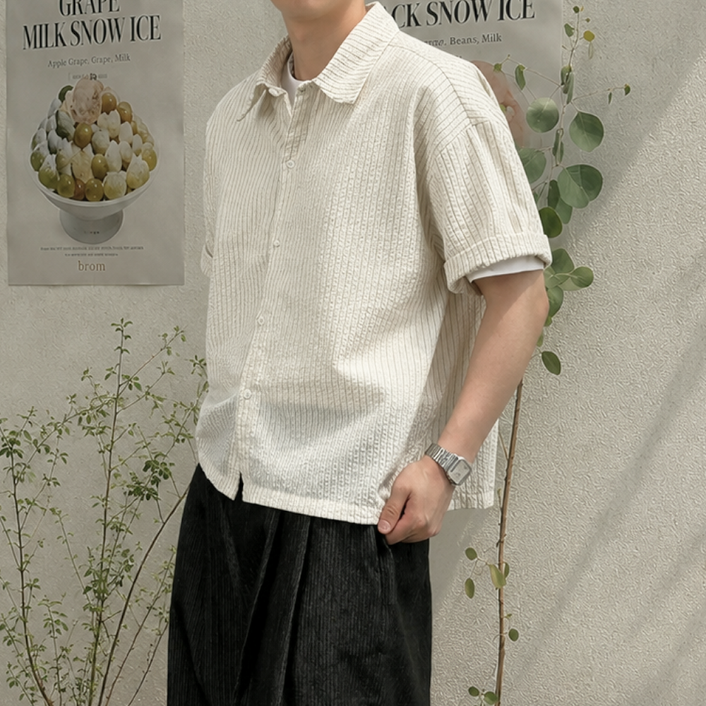 남자시어서커셔츠 크롭셔츠 반팔셔츠 스트라이프반팔 이미지 6