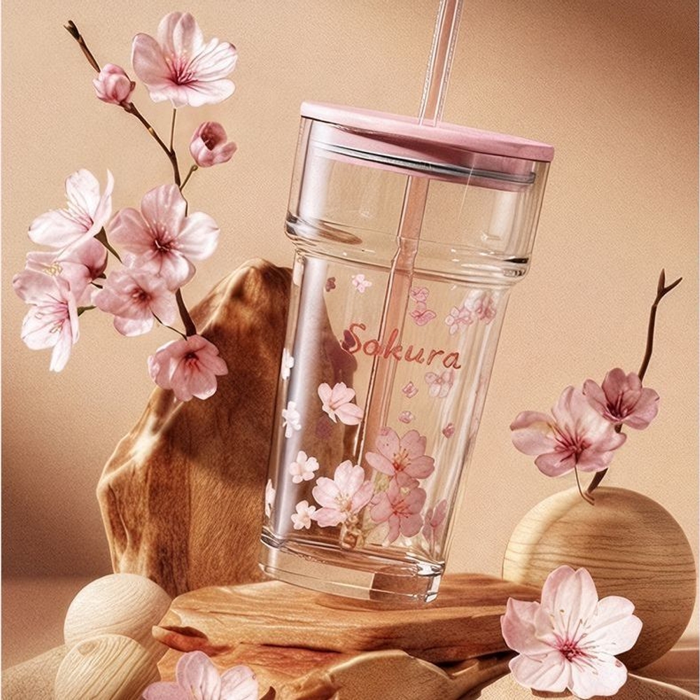 벚꽃 에디션 유리컵 460ml 뚜껑 빨대 포함 선물 여름맞이 해외판 벚꽃 에디션 460ml - 상세 이미지 3