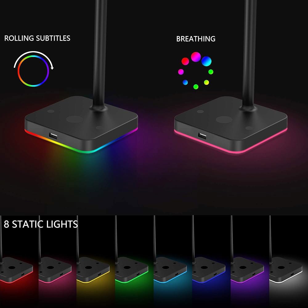 USB 허브 데스크 게이밍 헤드셋 홀더 행거 랙과 USB2.0 확장 충전 포트 익스텐더 코드 1개 - 게이머 데스크톱 테이블 게임 이어폰 액세서리, 블랙에 적합 Black pro - 상세 이미지 2