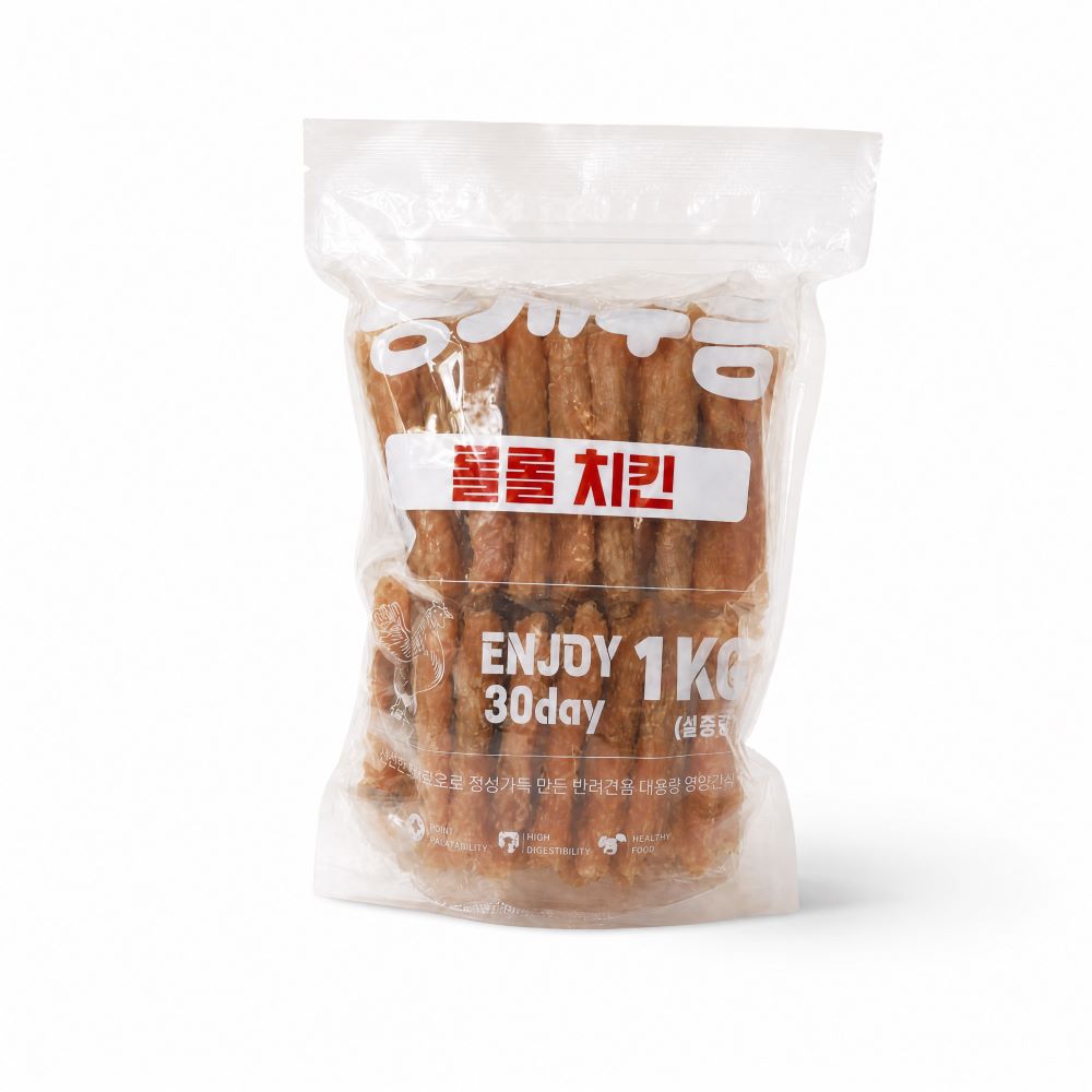 뭉개구름 대용량 강아지 간식 실중량 롤롤 치킨, 1kg, 1개 - 상품 이미지