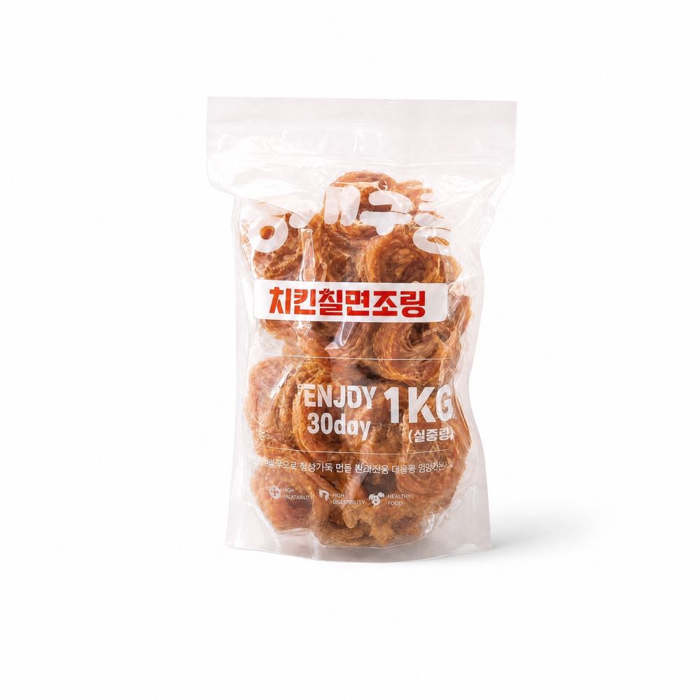 뭉개구름 대용량 강아지 간식 실중량 치킨칠면조링, 1kg, 1개 - 상품 이미지