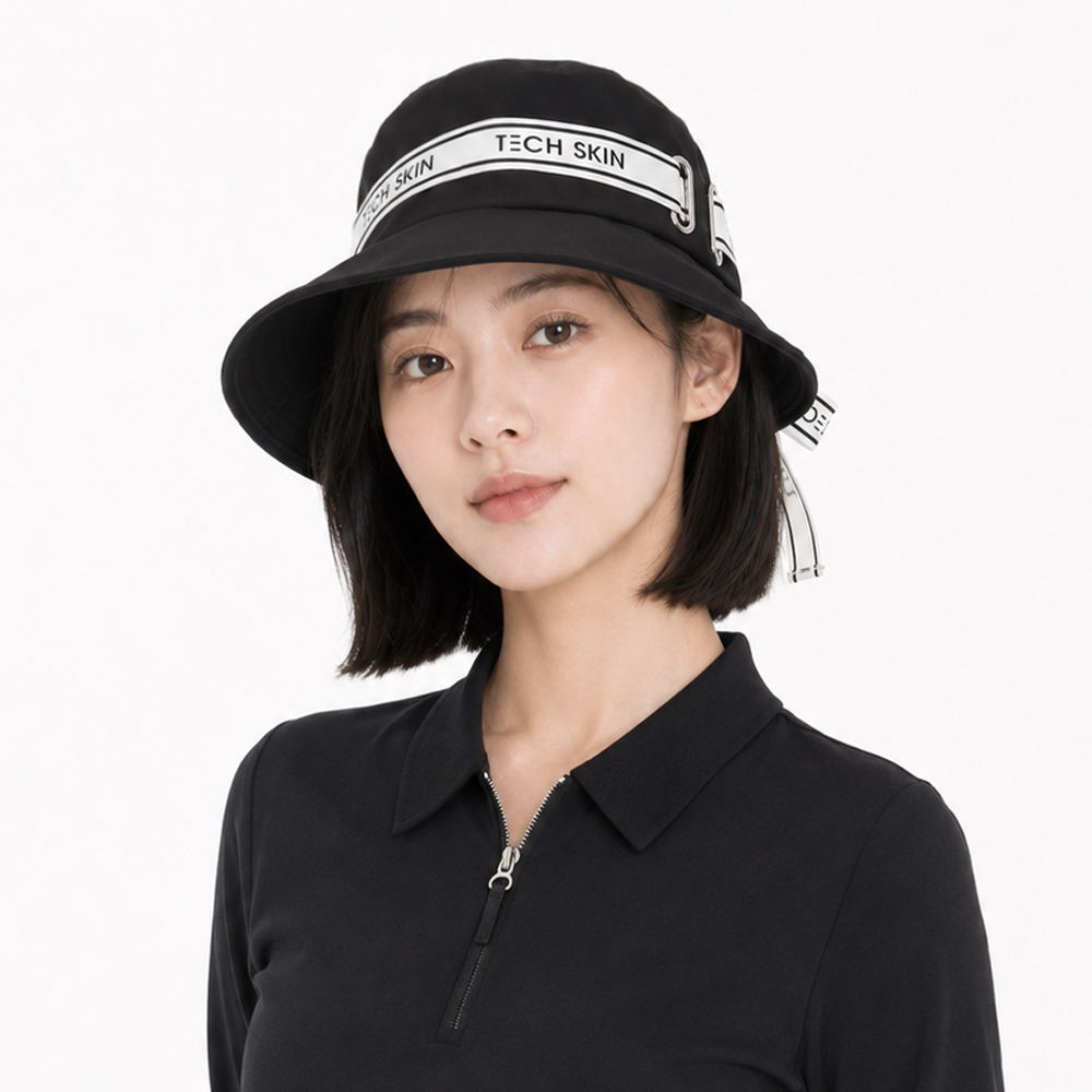 테크스킨 여성 리본 버킷햇 블랙