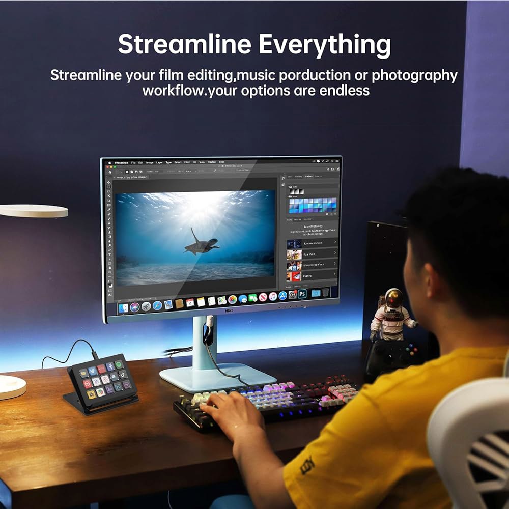 Yinker 15키 LCD 매크로 키보드, OBS, Twitch, YouTube, Zoom, Photoshop u2013 PC 및 Mac용 프로그래밍 가능한 단축키를 갖춘 사용자 - 상세 이미지 2