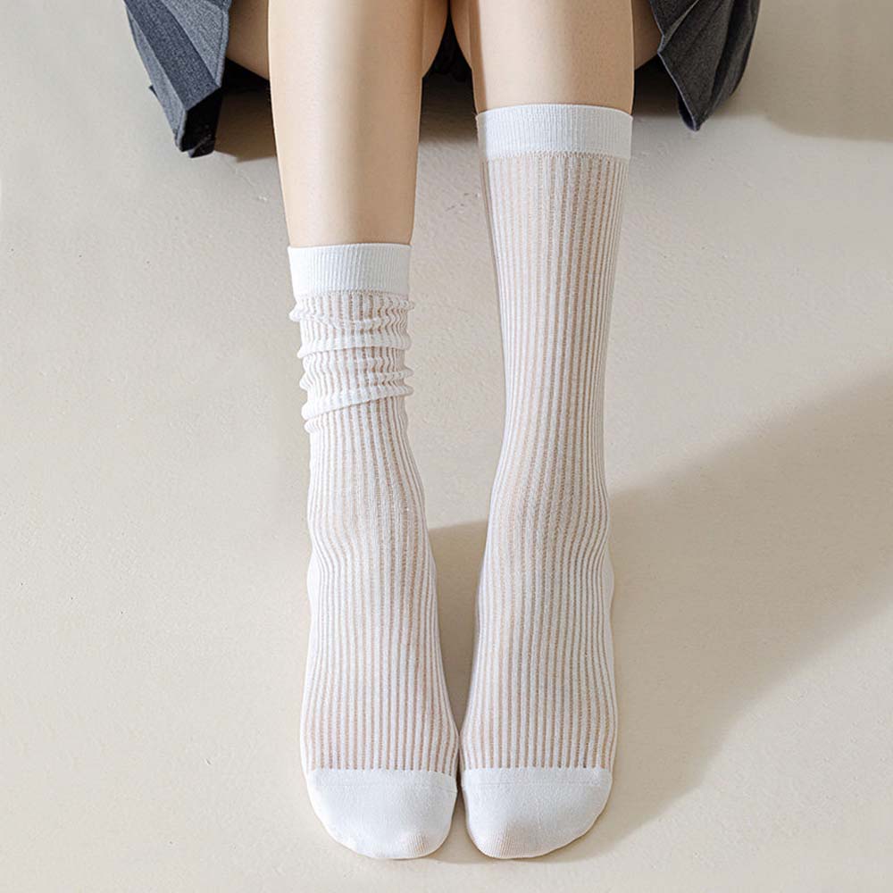 루즈벨 얇은 면 시스루양말 무압박 골지 무봉제 롱 루즈삭스 긴목 레이스 스타킹 여름양말 상품 이미지
