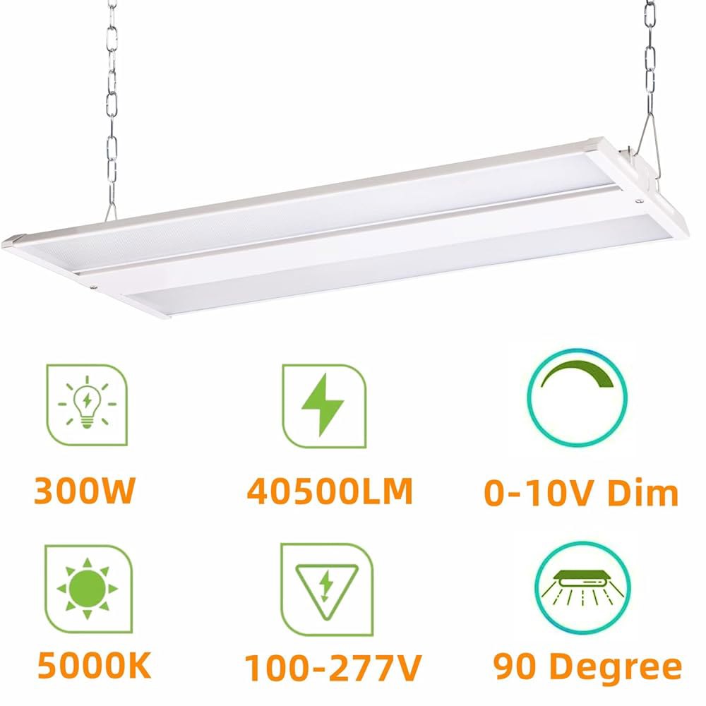 300W LED 선형 하이 베이 조명 기구, 2FT 40500LM(135LM/W) 5000K 일광 작업장 조명, 100-277V, 0-10V 디밍 가능 UL 창고 전시장, 슈퍼마켓 - 상세 이미지 2