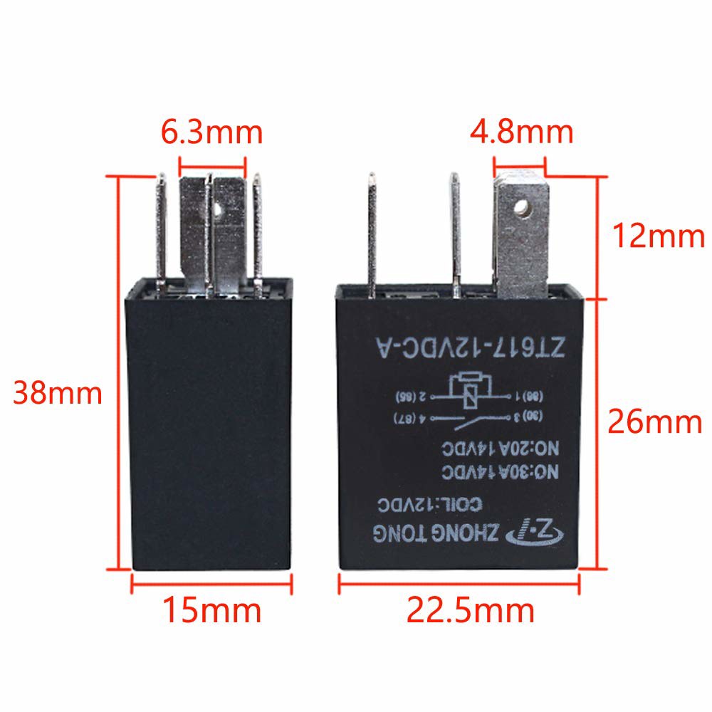 ESSupport 차량용 헤비 듀티 릴레이 스위치 12V 30A SPST 4핀 방수 전기 자동차 팩 5개 30A 4Pin SPST - 상세 이미지 2
