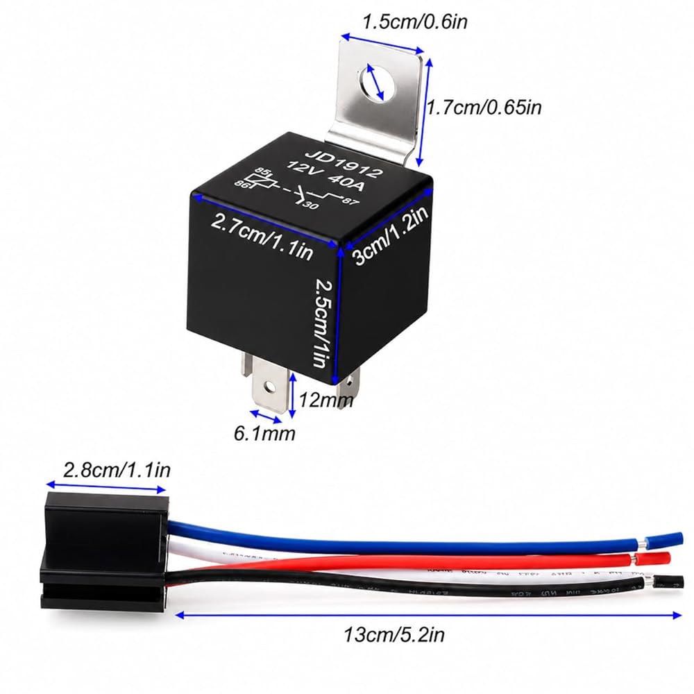 게빌데 2pcs 12V 40A 4핀 SPST 자동차 릴레이 하네스 JD1912, 트럭 밴 보트 모터사이클용 다이오드가 내장된 12AWG 소켓 - 상세 이미지 3