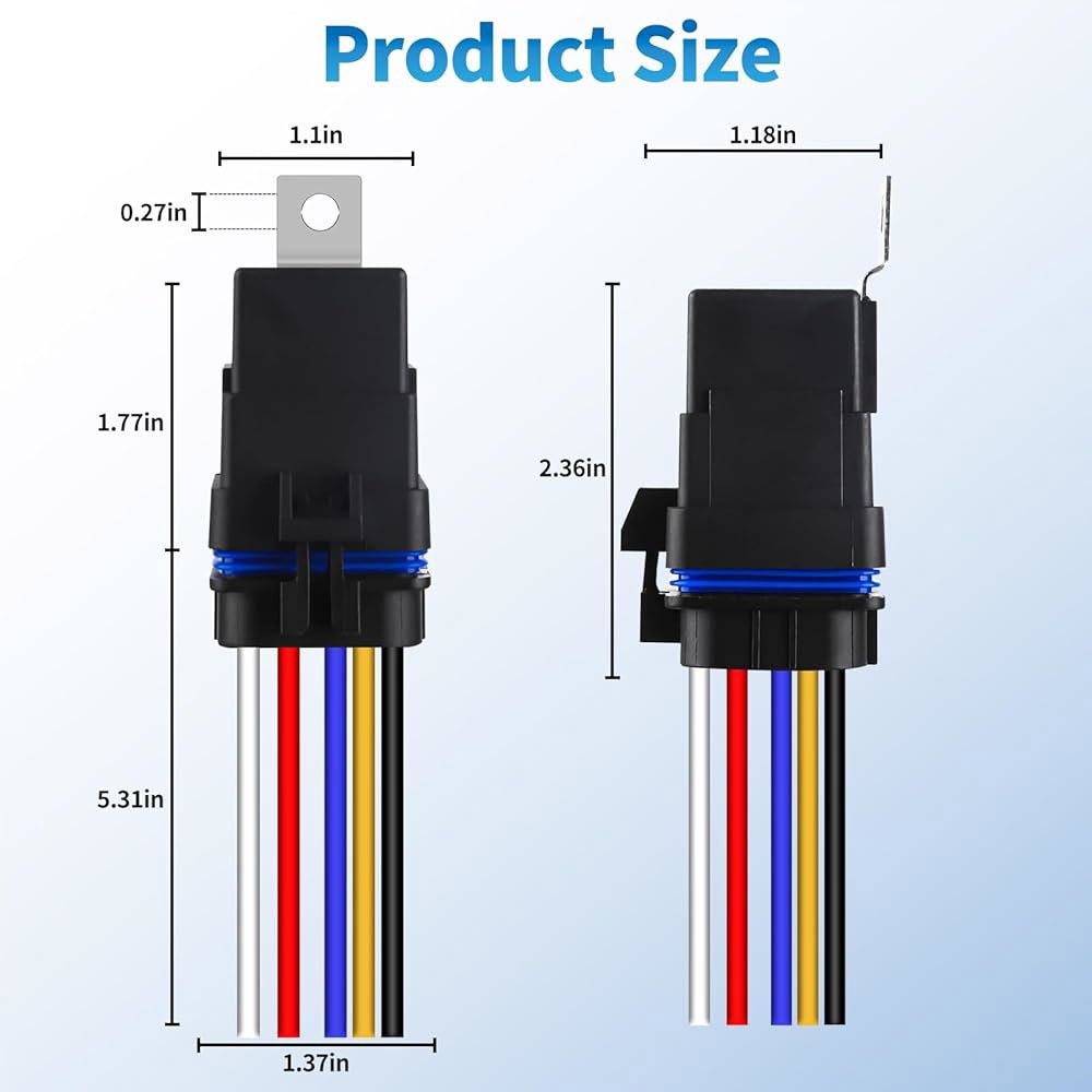 로니바이 5핀 방수 릴레이 키트 40/30 AMP 12V 스위치, 하네스 헤비 듀티 12&16 AWG 통조림 구리선, 혼 스타터 라디에이터 모터 팬용 SPDT 자동차 키트, 5팩 - 상세 이미지 2