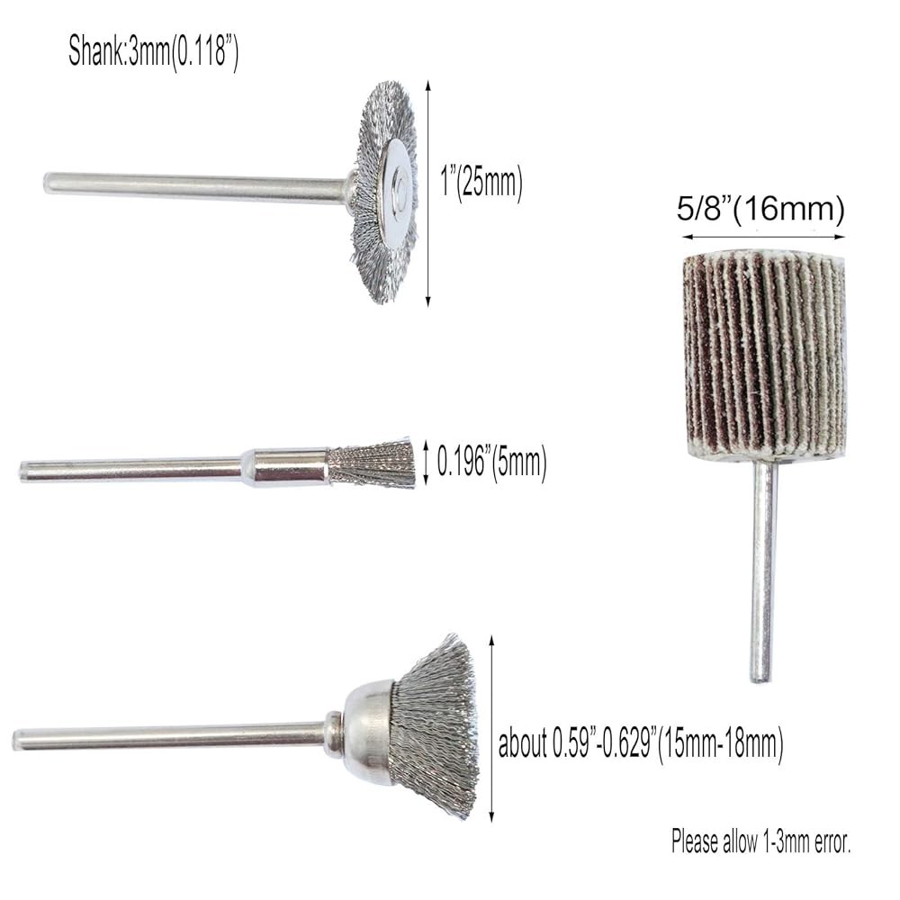 Yutnqin 69Pcs 연마 휠 버퍼링 와이어 브러시 세트, 회전 공구 액세서리용, 섕크 3mm 미니 키트, 전동 그라인더용 - 상세 이미지 2