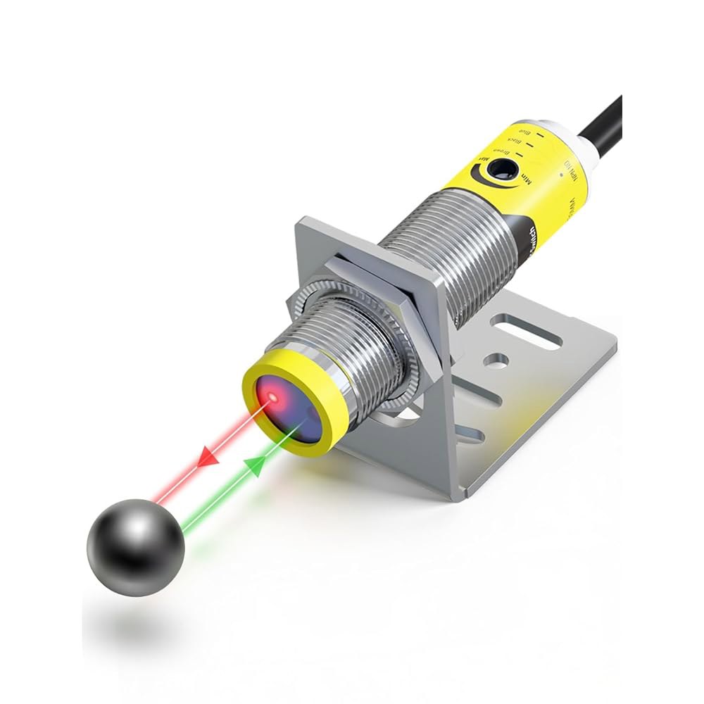 DIHOOL 광전 근접 센서, 모션 스위치, IP65 방수, 일반 개방형 NPN NO, M16, 3개의 전선, 12V / 24V 입력(10-30VDC), 3cm에서 80cm까지 - 상품 이미지