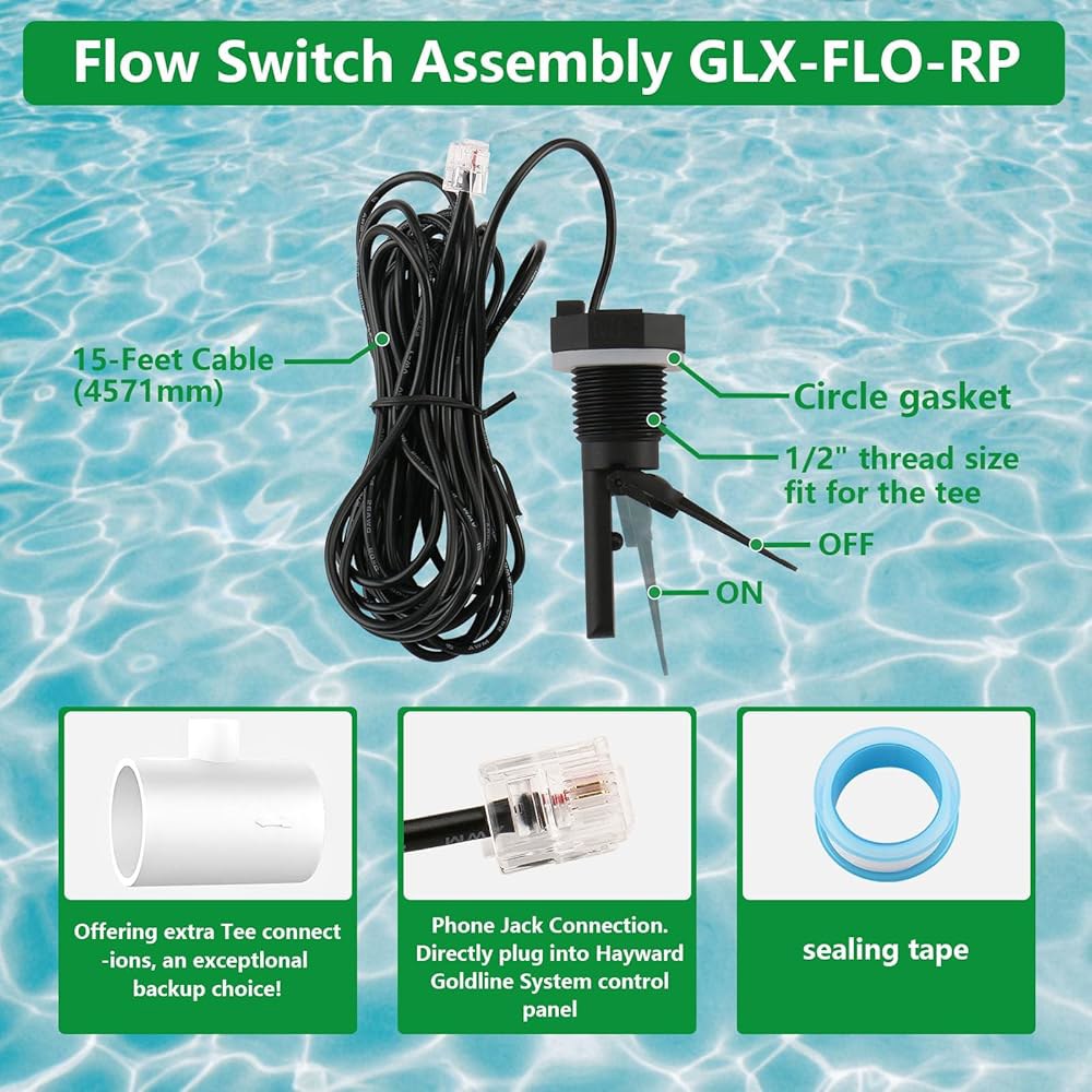 티 교체 기능이 있는 WENGART GLX-FLO-RP 플로우 스위치, 헤이워드 골드라인 솔트 시스템과 호환, 아쿠아라이트, 프로로직, 아쿠아로직 장착, 15피트 케이블 교체, - 상세 이미지 3