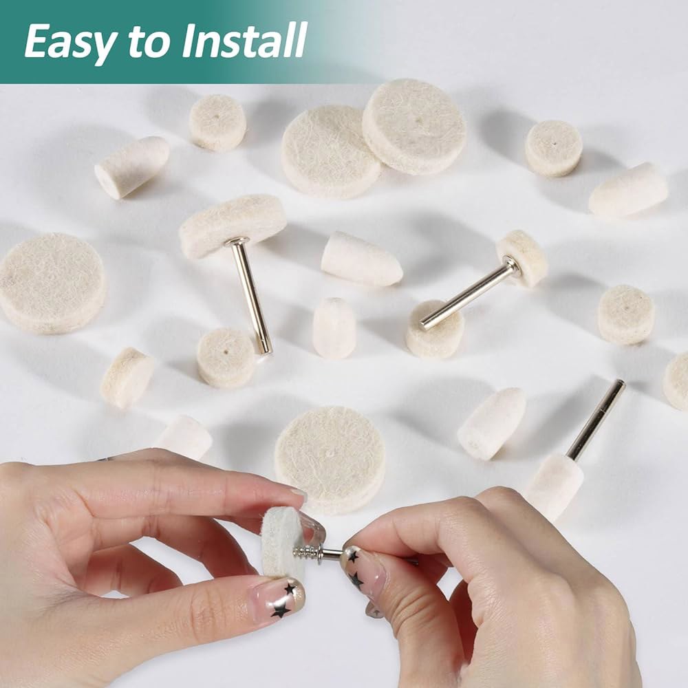 Sukh 145PCS 울 펠트 폴리싱 패드 - 버핑 비트 휠 전문 액세서리, Dremel 회전 도구용 키트용 포인트 맨드릴 1/8인치 섕크 포함 - 상세 이미지 3