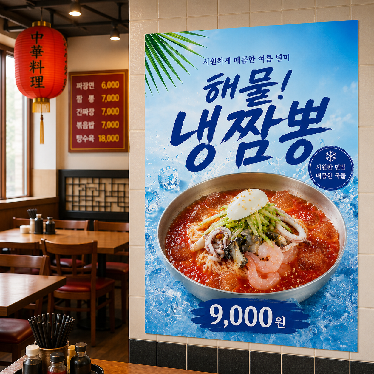해물냉짬뽕 포스터 제작 여름 메뉴 인쇄 디자인 식당 C 반광택 인화지 235g A3 - 상품 이미지