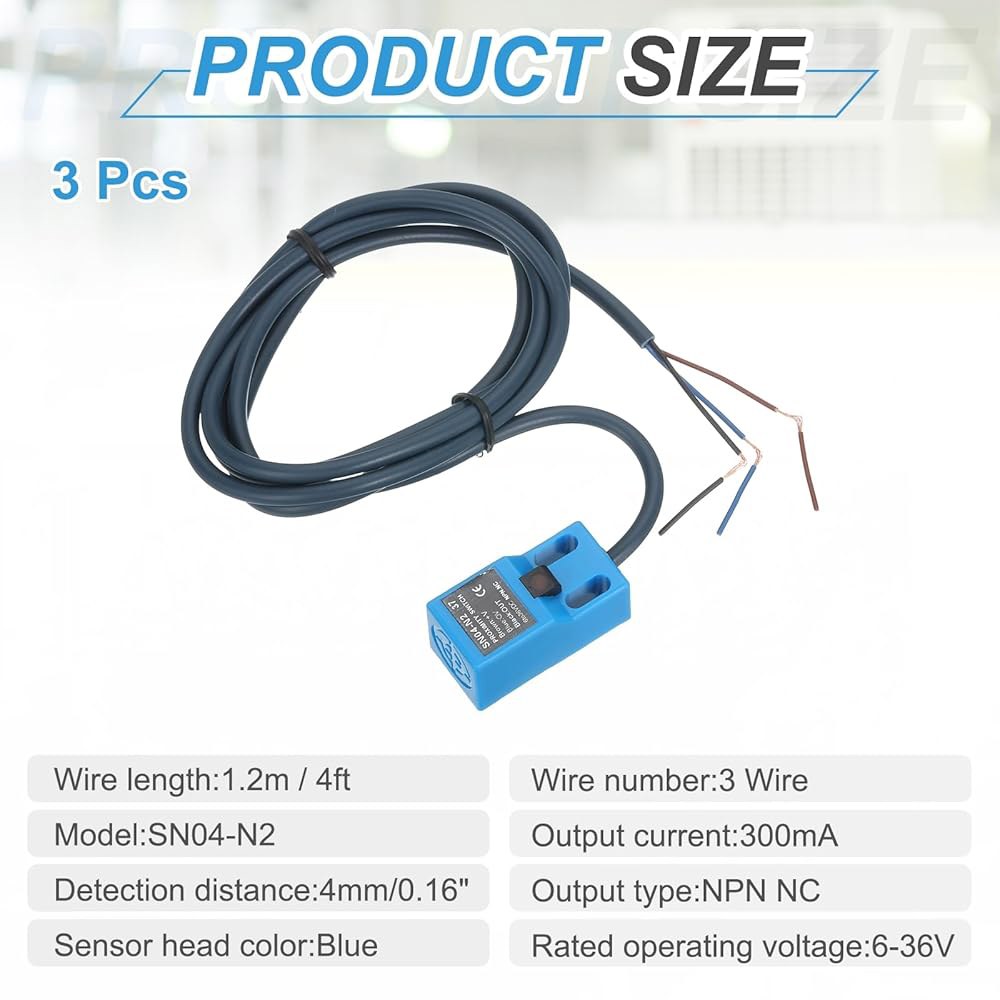 MECCANIXITY 3Pcs SN04-N2 유도 근접 센서, DC 6-36V 300mA NPN NC 일반 감지 스위치 감지기, 산업 자동화용 4mm 3 와이어, 블루 - 상세 이미지 2