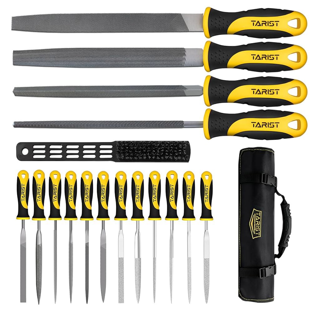 TARIST 17PCS 파일 세트, 4PCS 대형 금속 파일, 12PCS 바늘 및 와이어 브러시, 금속, 목재 등을 위한 작업 포함 Metal File - 3 pcs - 상품 이미지