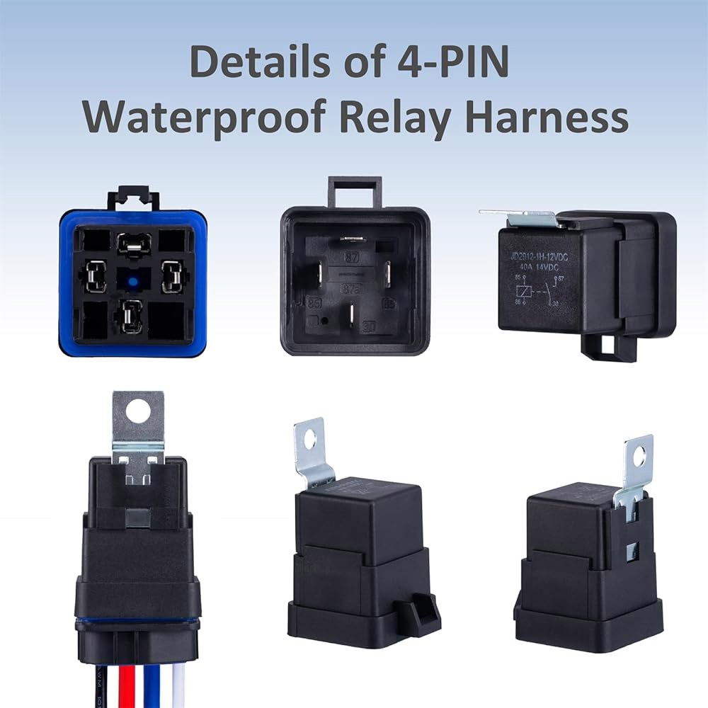 하네스 40/30 AMP 릴레이 스위치가 장착된 Ronybuy 4-PIN 12V DC IP65 방수 - 헤비 듀티 12&16 AWG 통조림 구리 와이어, 혼 스타터 라디에이터 모터 - 상세 이미지 2